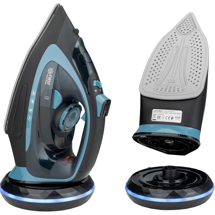 TZS First Austria – Fier de calcat cu abur wireless (fara fir) cu statie, 2400 W – fier de calcat cu abur fara cablu, rezervor de 450 ml cu sistem anti-picurare, temperatura reglabila, intensitate a aburului si talpa ceramica – cu functie de abur vertical