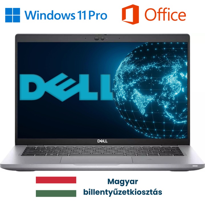 Dell Latitude Laptop, Intel Core i5 1145G7, 24GB DDR4 Memória, 1000GB SSD, 14" FullHD kijelző, Szürke, Magyar billentyűzet, Böngésző, Vírusirtó, Windows 11 Pro, Office 24 PRO csomaggal