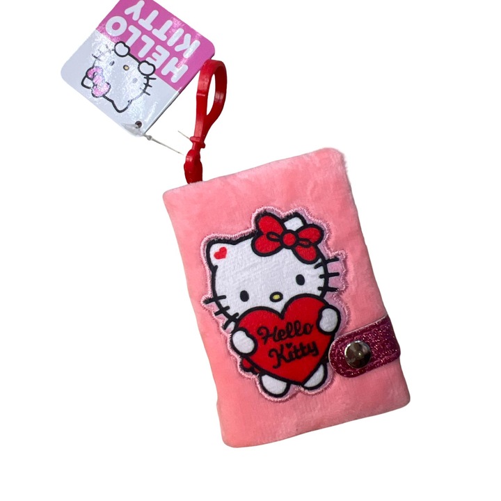 JPT Hello Kitty mini jegyzetfüzet, plüss borító, kulcstartóval, barackrózsaszín/lila, 14.8x21cm