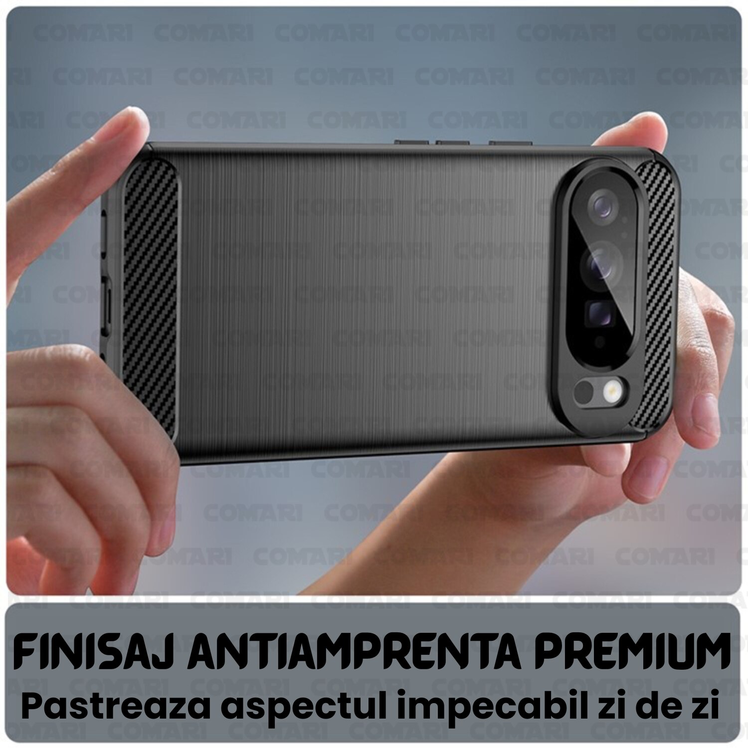 Husa pentru Google Pixel 10 Pro XL Comari® CarbonTouch, protectie completa, silicon premium, finisaj carbon, Negru