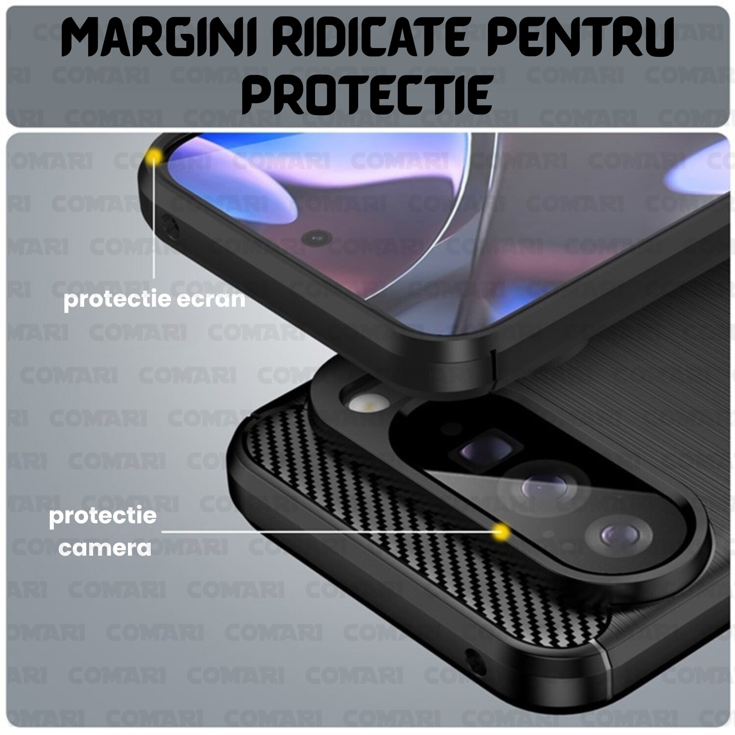 Husa pentru Google Pixel 10 Pro XL Comari® CarbonTouch, protectie completa, silicon premium, finisaj carbon, Negru