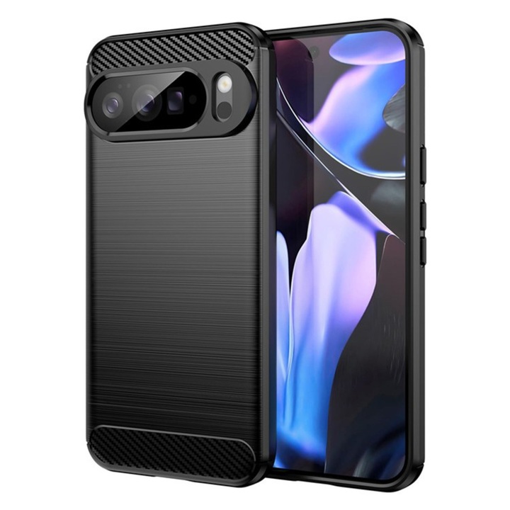Husa pentru Google Pixel 10 Pro XL Comari® CarbonTouch, protectie completa, silicon premium, finisaj carbon, Negru