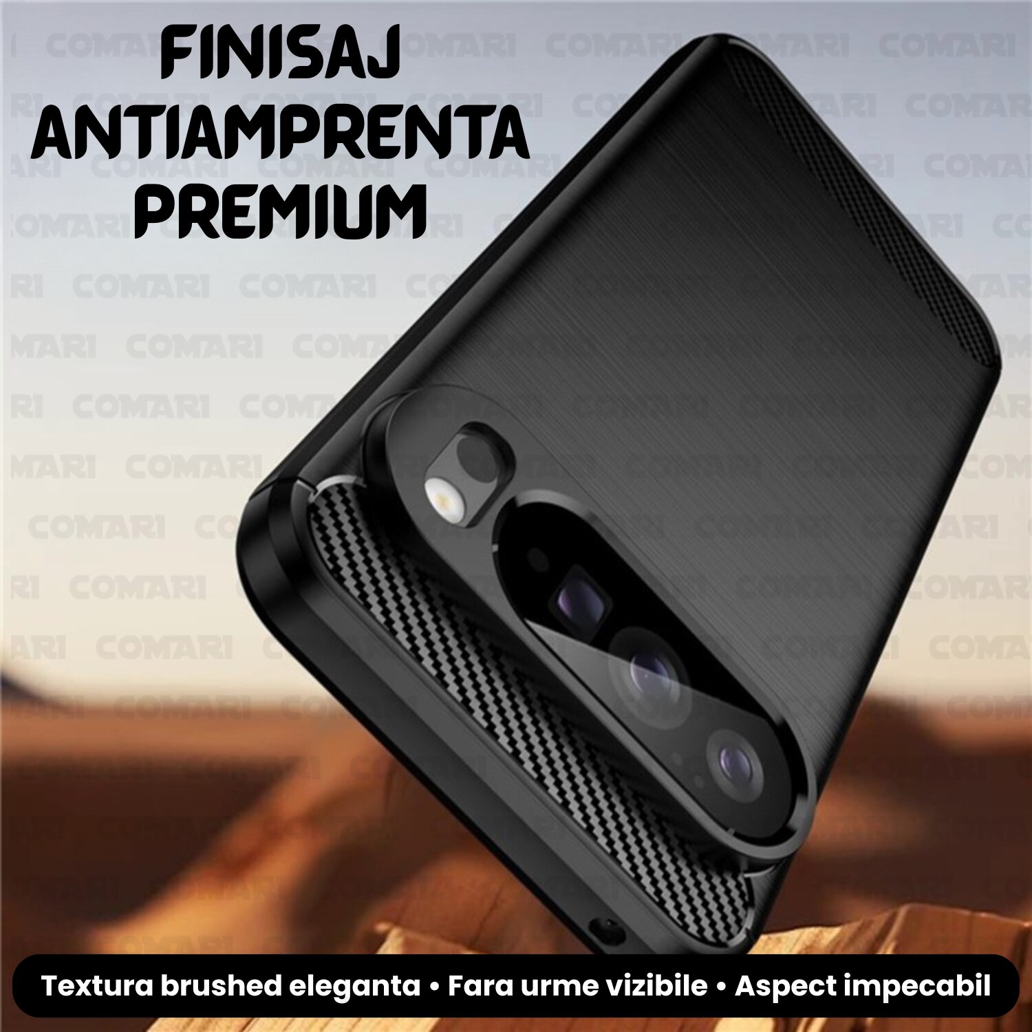 Husa pentru Google Pixel 10 Pro XL Comari® CarbonTouch, protectie completa, silicon premium, finisaj carbon, Negru