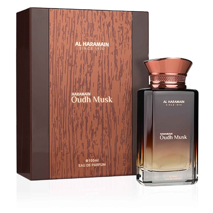 Al Haramain Oudh Musk unisex parfüm 100ml, oudh és pézsma jegyekkel, elegáns, tartós