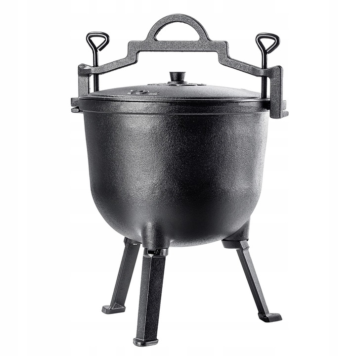 Oala din fonta pentru foc de tabara, Dutch Oven, 10 l, pentru mai mult de 5 persoane, pentru foc deschis si gratar
