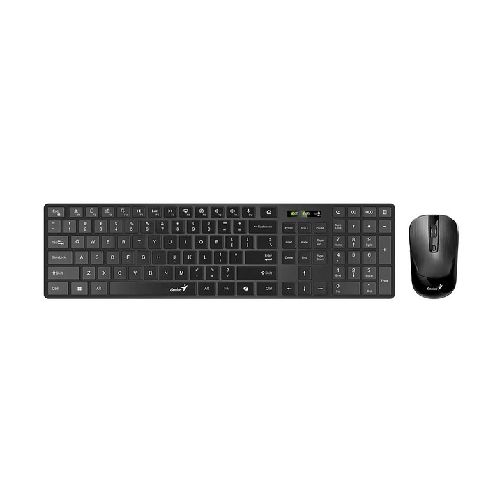 KIT wireless GENIUS, tastatura wireless 104 taste (multimedia) + mouse wireless 1200dpi, 3 butoane, BT5.3 + 2.4G, USB, negru