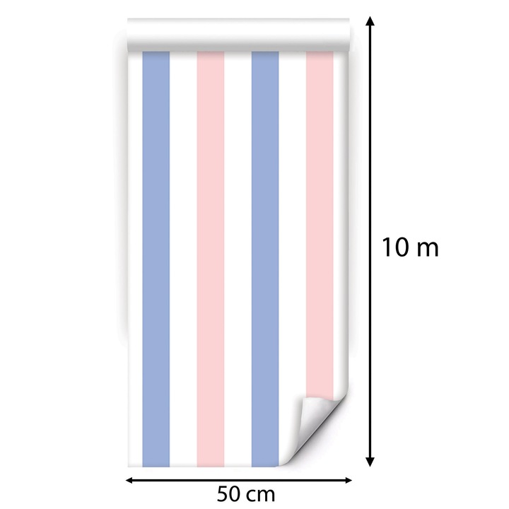 Öntapadós bútorfólia kék, rózsaszín és fehér csíkokkal tinédzser szobába, 10m x 0.5m