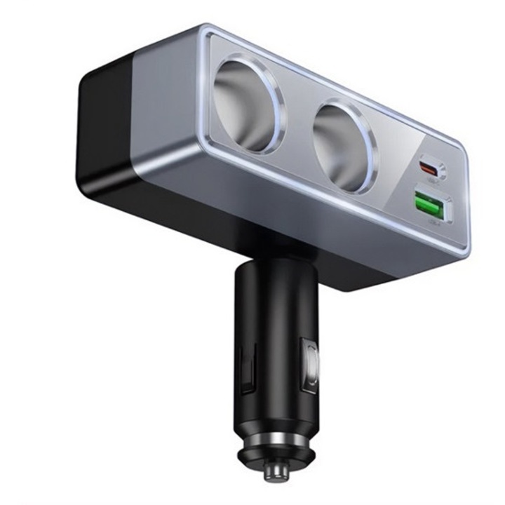 Hoco z65b szivargyújtó adapter, elosztó, 2 szivargyújtó+usb+type-c aljzat, 240w, pd gyorstöltés 3.0, fekete