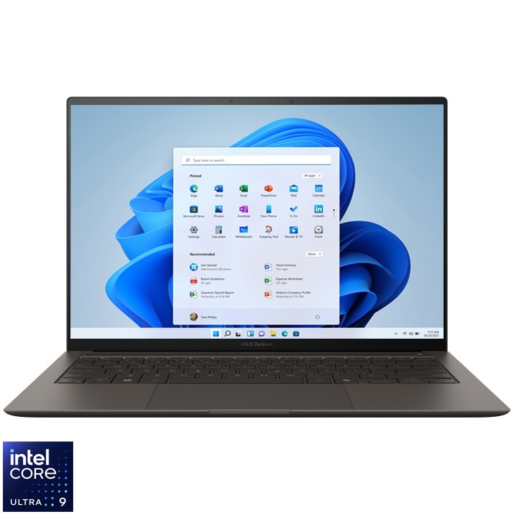 Laptop ASUS Zenbook S14 UX5406AA cu procesor Intel® Core™ Ultra 9 386H pana la 4.9GHz, 14'', 3K, OLED, 120Hz, 32GB LPDDR5X RAM, 1TB SSD, Intel® Graphics, Windows 11 Pro, Antrim Gray