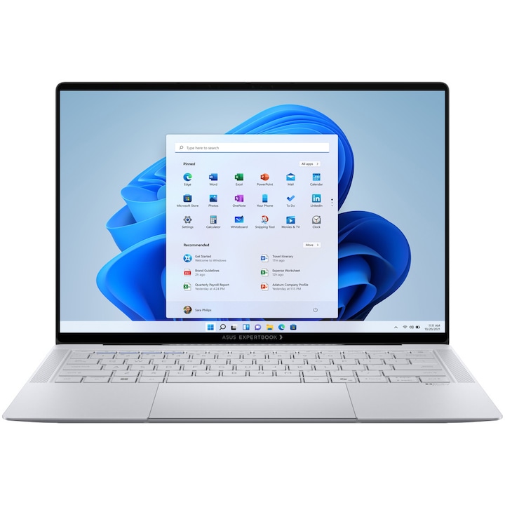 Laptop ASUS ExpertBook B9406CAA cu procesor Intel® Core™ Ultra X7 358H pana la 4.8GHz, 14'', WQXGA+, Tandem OLED, 64GB LPDDR5X RAM, 1TB SSD, Intel® Arc™ B390 GPU, Windows 11 Pro, Morn Grey