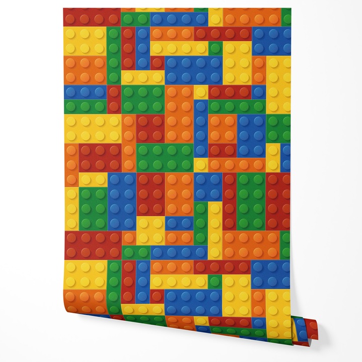 Öntapadós bútorfólia gyerekeknek, színes blokkokkal, gyerekszobába, 50x250 cm
