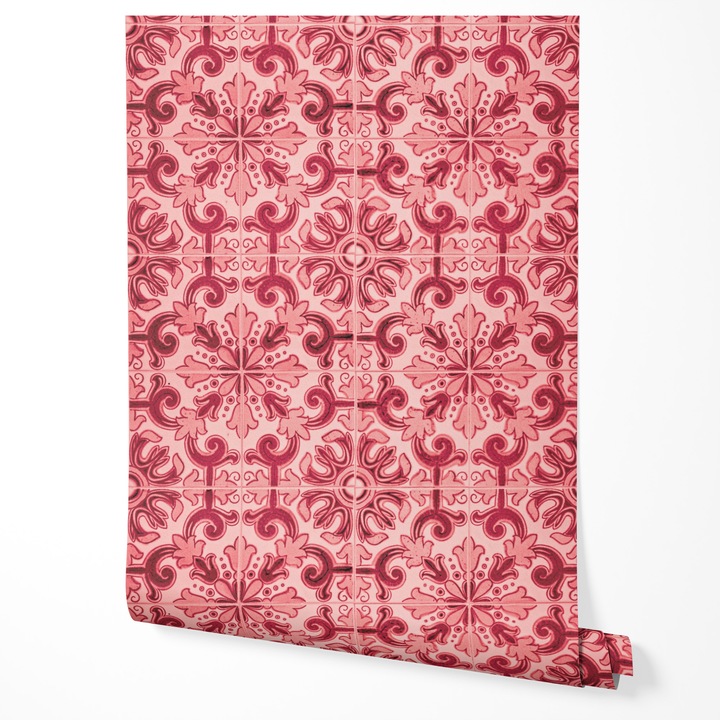 Öntapadós tapéta bútorfólia csempékhez, piros vonalas mintákkal, konyhába, nappaliba és irodába, 50x250 cm