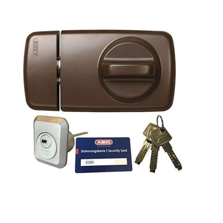 ABUS 7010 kiegészítő ajtózár, magas biztonságú, mechanikus, EC550 hengerrel és 3 kulccsal, barna