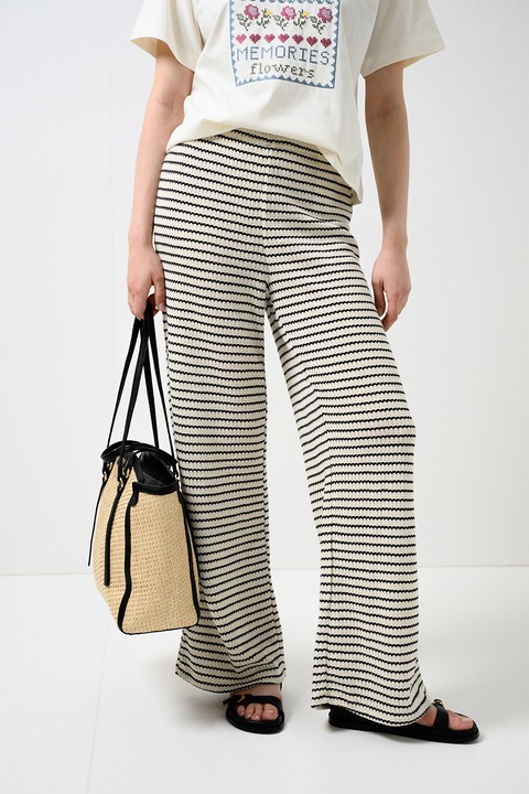 Vero Moda, Pantaloni tricotati in dungi, Negru, Crem, XS