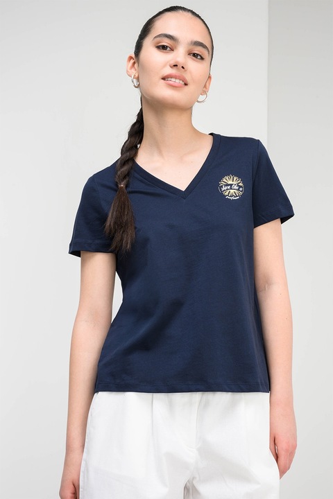 Vero Moda, Tricou lejer cu decolteu in V, Bleumarin