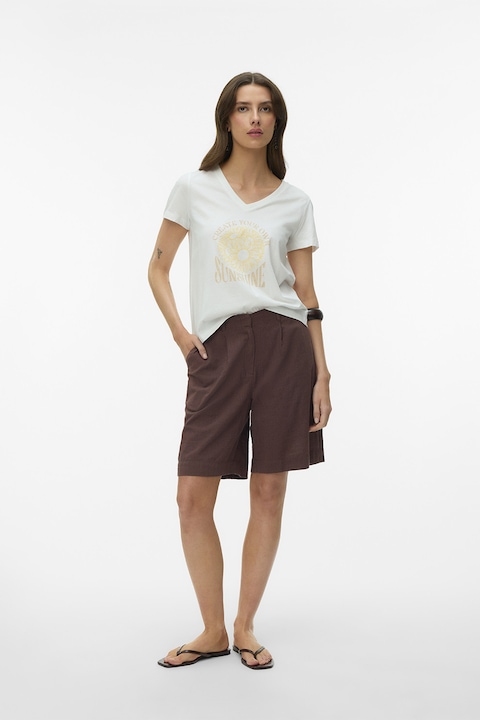 Vero Moda, Tricou lejer cu decolteu in V, Alb