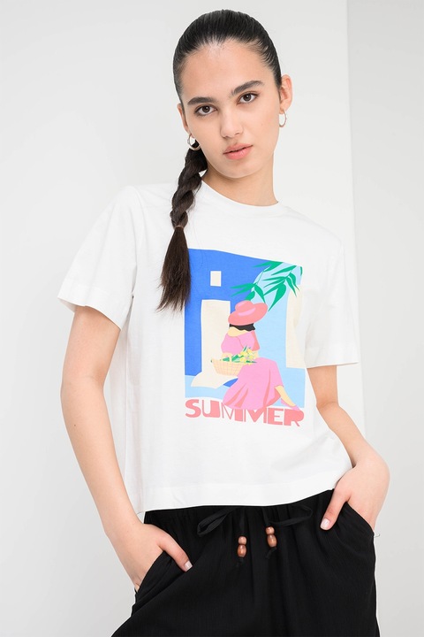 Vero Moda, Tricou lejer din bumbac organic, Alb