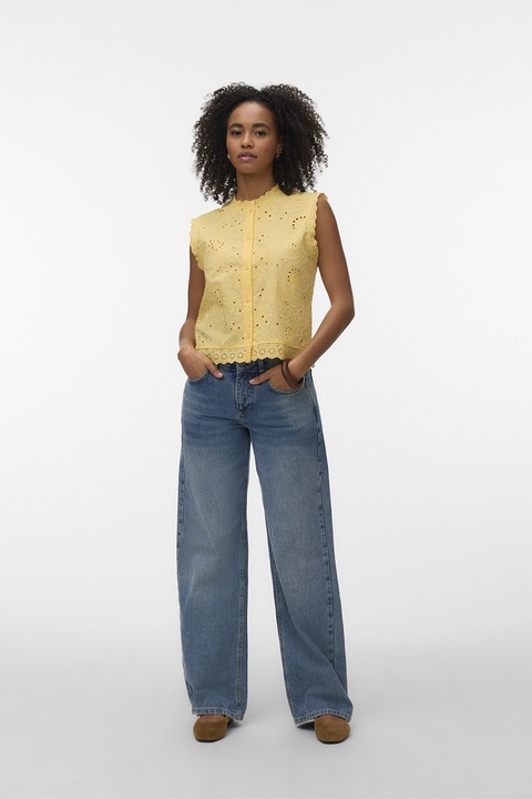 Vero Moda, Блуза Emily от органичен памук с ажур, Жълт