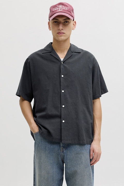 Jack & Jones, Rövid ujjú kényelmes fazonú lentartalmú ing, Koptatott fekete