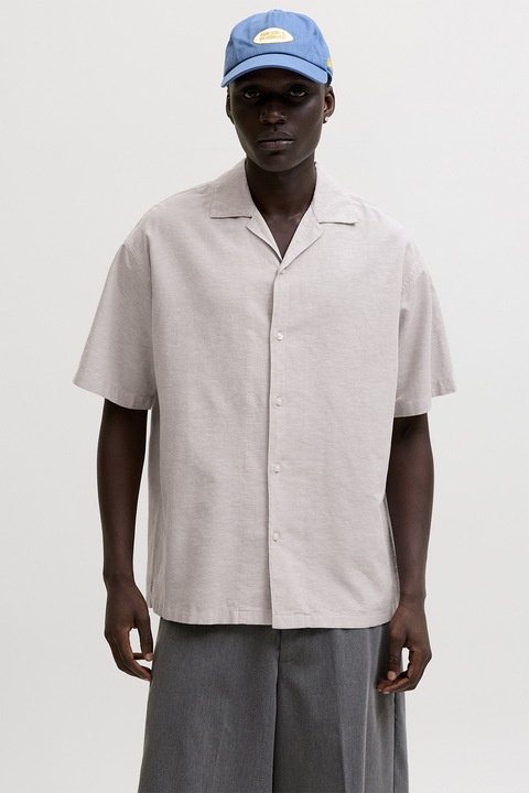 Jack & Jones, Rövid ujjú kényelmes fazonú lentartalmú ing, Törtfehér