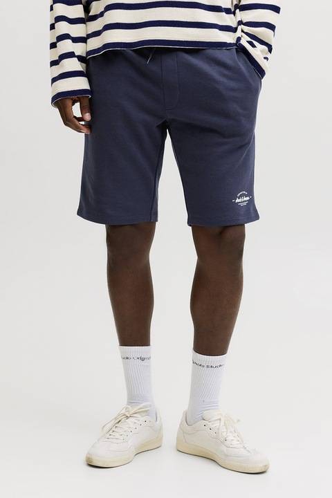 Jack & Jones, Pantaloni scurti din amestec de bumbac organic cu snururi, Bleumarin