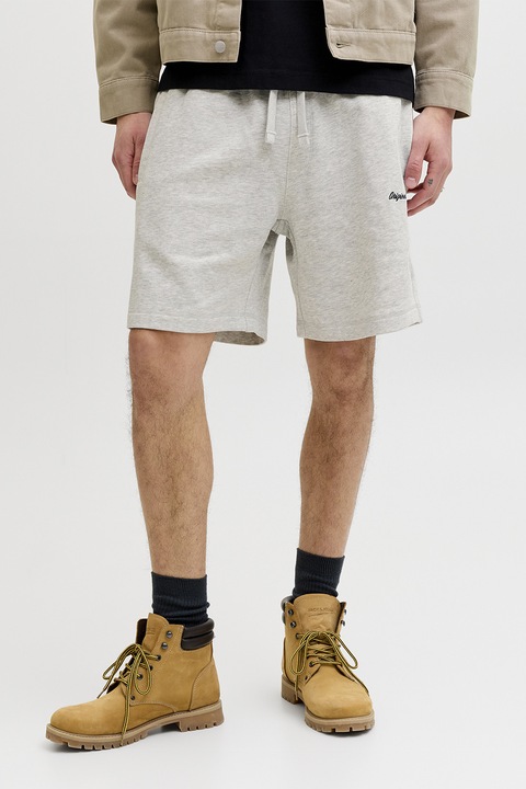 Jack & Jones, Pantaloni scurti de trening cu detaliu brodat, Alb, L