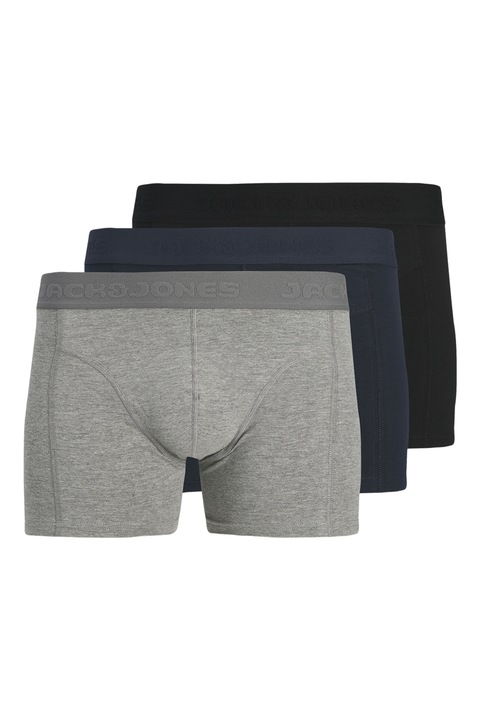 Jack & Jones, Organikuspamut tartalmú boxer szett - 3 db, Fekete/Szürke/Tengerészkék