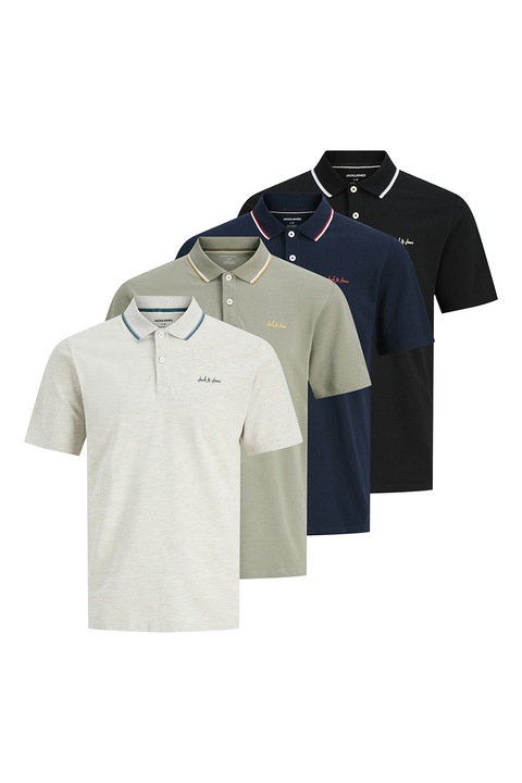 Jack & Jones, Galléros póló szett - 4 db, Fekete/Szürke/Halványzöld