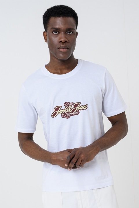 Jack & Jones, Logós biopamut póló, Bordó/Fehér