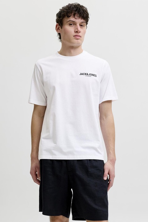 Jack & Jones, Logós organikuspamut póló, Törtfehér