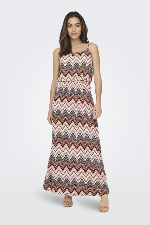 Only, Rochie maxi fara maneci Winner, Negru/Maro/Roz pal