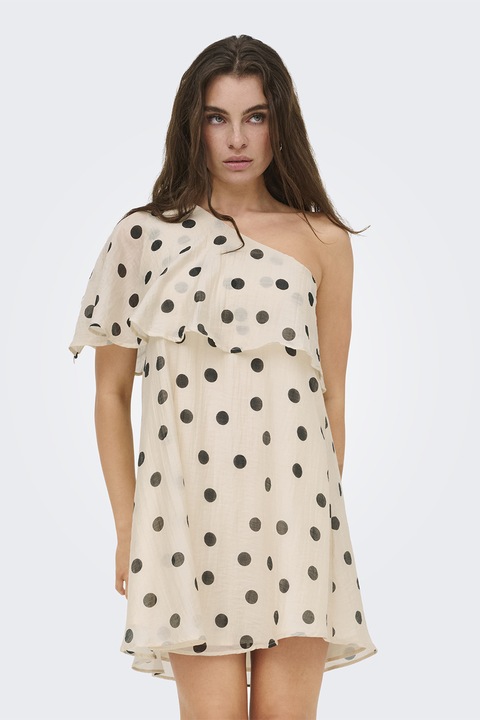 JdY, Rochie cu decolteu pe un umar si buline, Bej