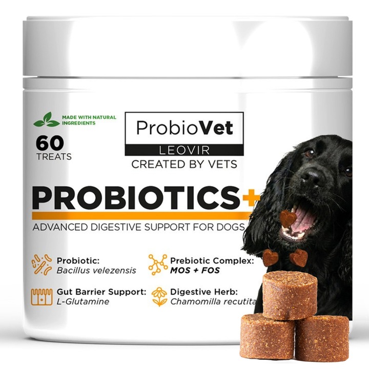Supliment Nutritiv Pentru Caini, ProbioVet, ProbioVet PLUS, Probiotice Si Prebiotice, Ajuta Contra Mancarimii Pielii Si Alergiilor, Sustine Digestia Si Flora Intestinala, Reduce Scarpinatul, Intareste Imunitatea, Gust Placut, 60 Bucati, 180 g