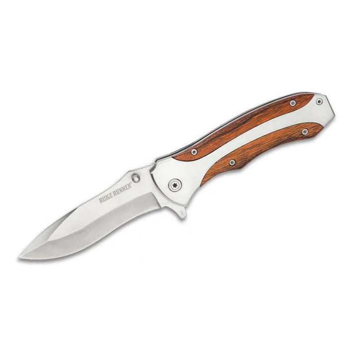 United Cutlery Ridge Runner Herdsman asszisztált nyitású zsebkés, teljes egészében rozsdamentes acélból készült, pakka fa betétekkel, 92 mm-es penge