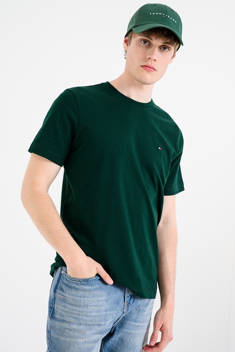 Tommy Hilfiger, Tricou regular-fit cu decolteu la baza gatului Essential, Verde