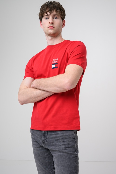 Tommy Hilfiger, Tricou regular fit cu logo, Rosu/Alb