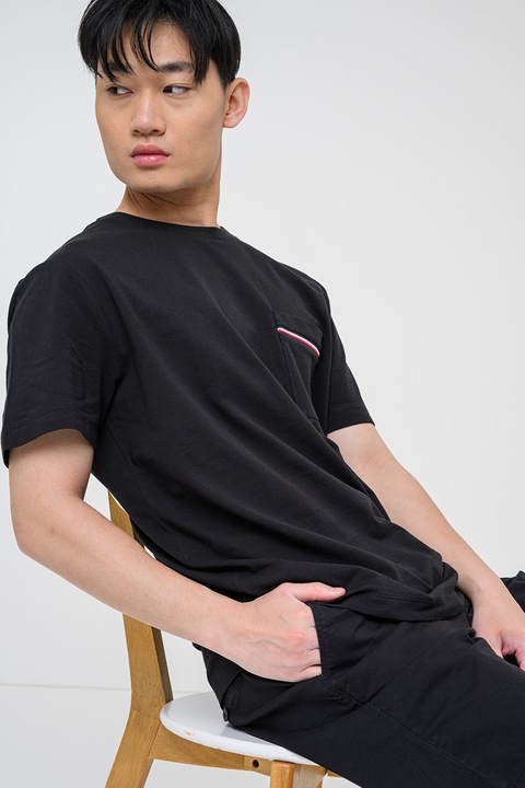 Tommy Hilfiger, Tricou din bumbac cu buzunar pe piept, Negru