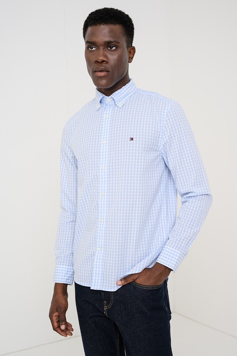Tommy Hilfiger, Camasa regular fit cu model gingham, Alb/Albastru deschis
