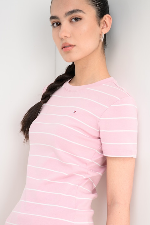 Tommy Hilfiger, Tricou slim fit, Alb/Roz