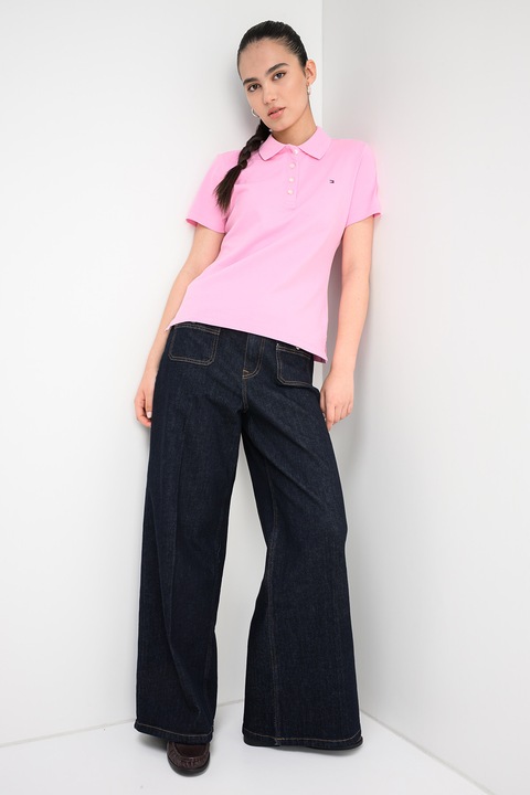 Tommy Hilfiger, Tricou polo cu croiala slim-fit si logo, Roz deschis