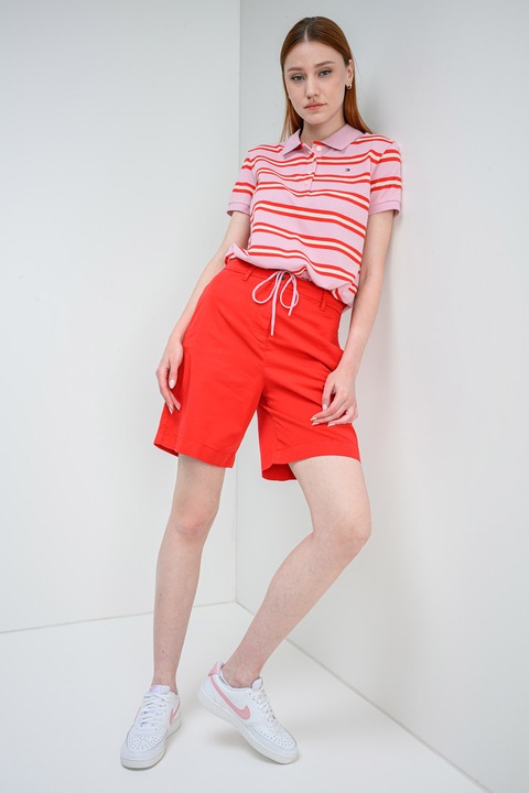 Tommy Hilfiger, Tricou polo cu model in dungi, Rosu/Roz