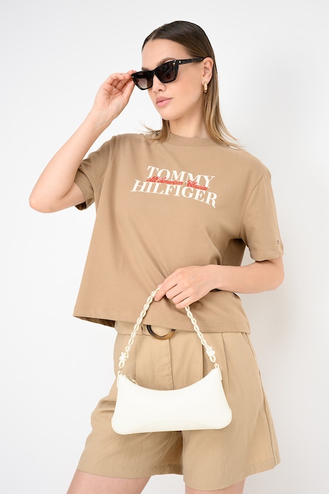 Tommy Hilfiger, Tricou relaxed fit din bumbac, Maro camel