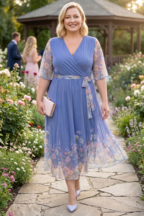 Rochie din sifon albastru deschis cu curea