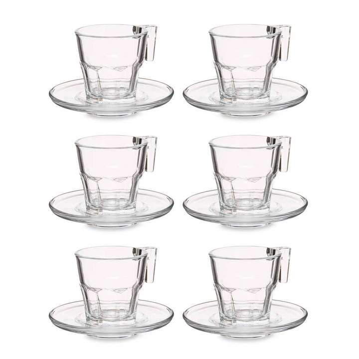 Set serwis pentru cafea espresso, Pasabahce, 70 ml, sticla transparenta, 6x7,5cm