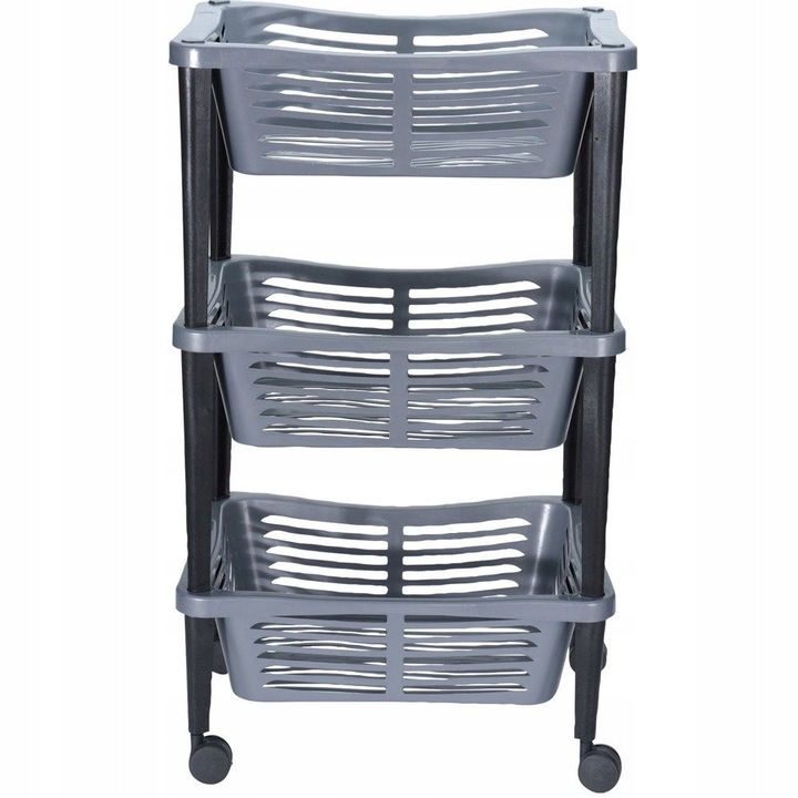 Carucior mobil pe roti, Storage Solutions, 3 niveluri, gri, 40x30x60cm