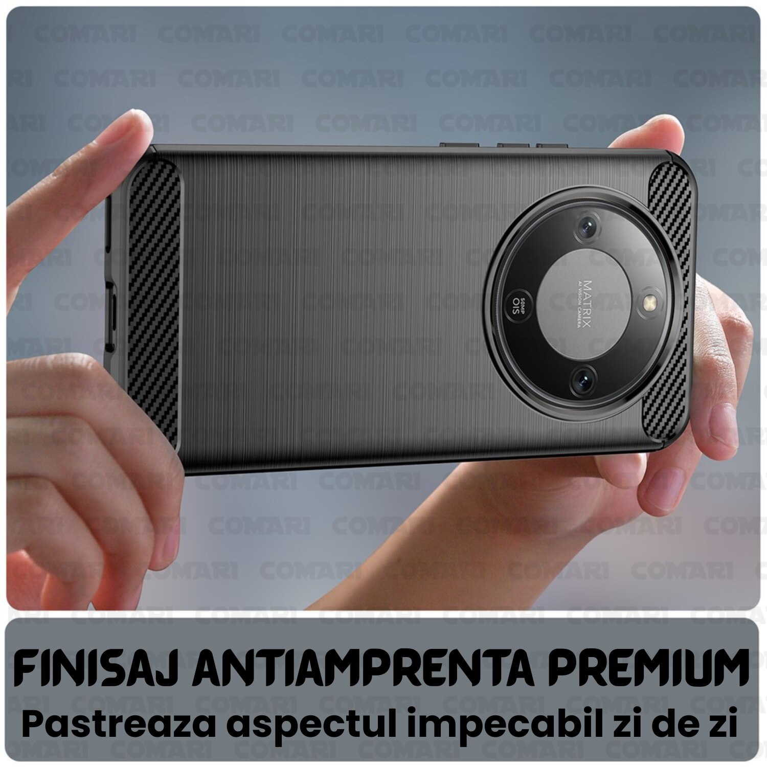 Husa pentru Honor Magic8 Lite Comari® CarbonTouch, protectie completa, silicon premium, finisaj carbon, Negru
