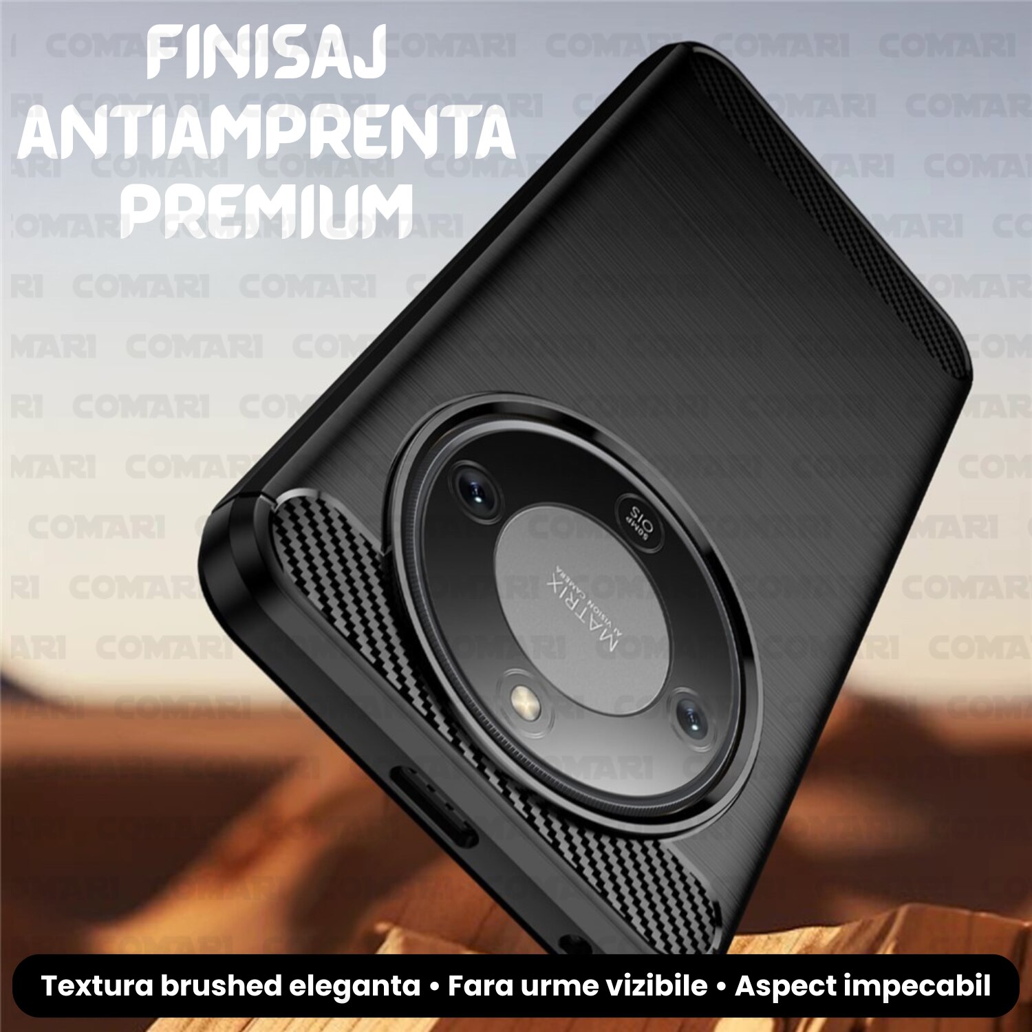 Husa pentru Honor Magic8 Lite Comari® CarbonTouch, protectie completa, silicon premium, finisaj carbon, Negru