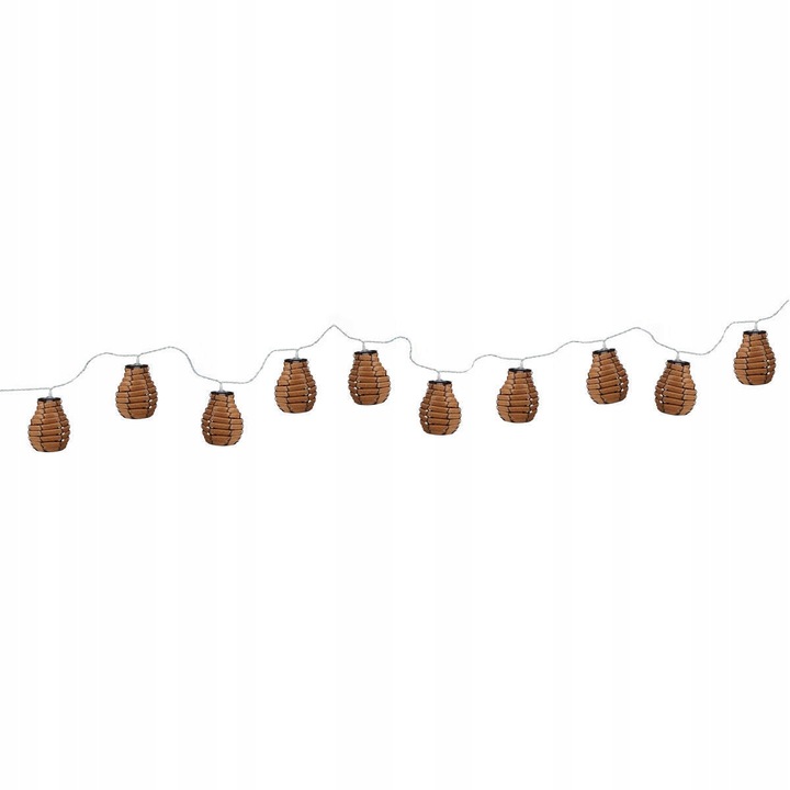 Fényfüzér, 10 rattan lámpás, ProGarden, 230x6x7cm, meleg fehér, kültéri