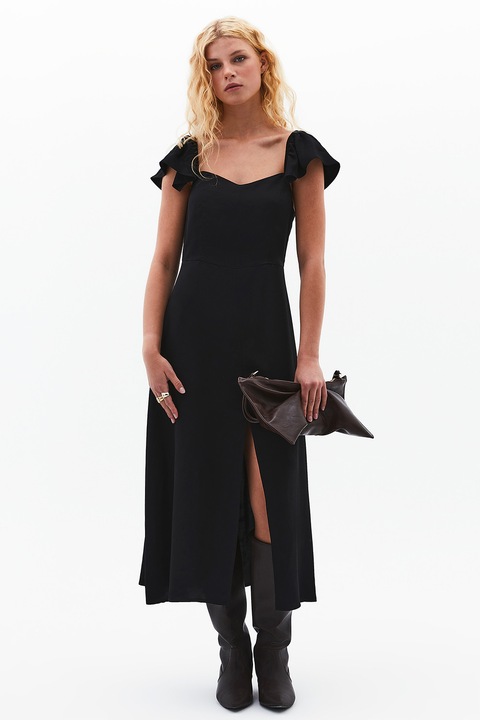 OXXO, Rochie midi cu model uni si croiala evazata, Negru