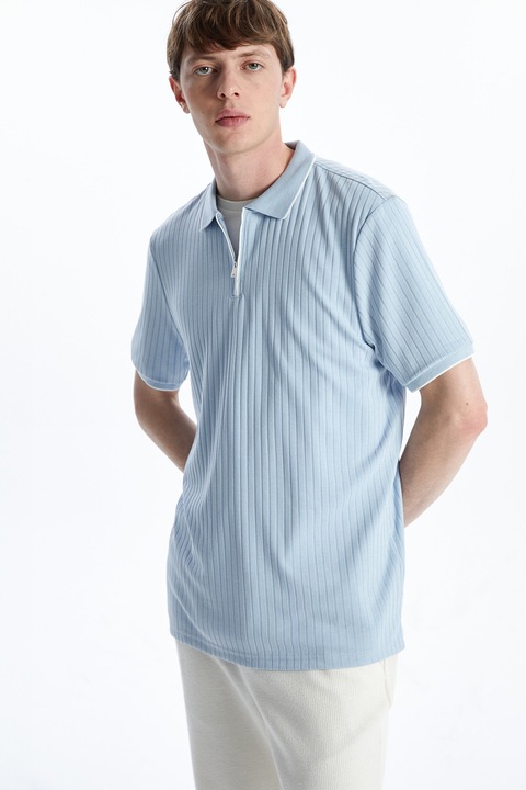 LC WAIKIKI, Tricou polo cu fenta cu fermoar, Albastru pastel